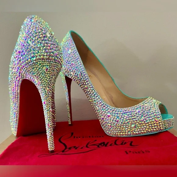 Christian Louboutin Tiffany Blue Swarovski Crystal Heels Prive 120 Size 37 or 7 - Picture 5 of 7